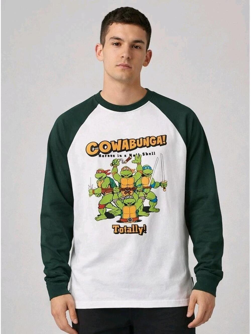Brownbreath x TMNT Long Sleeve Shirt Green Raglan “Cowabunga”  Size M (071)